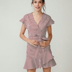 Express Flutter Sleeved Wrap Style Striped Dress